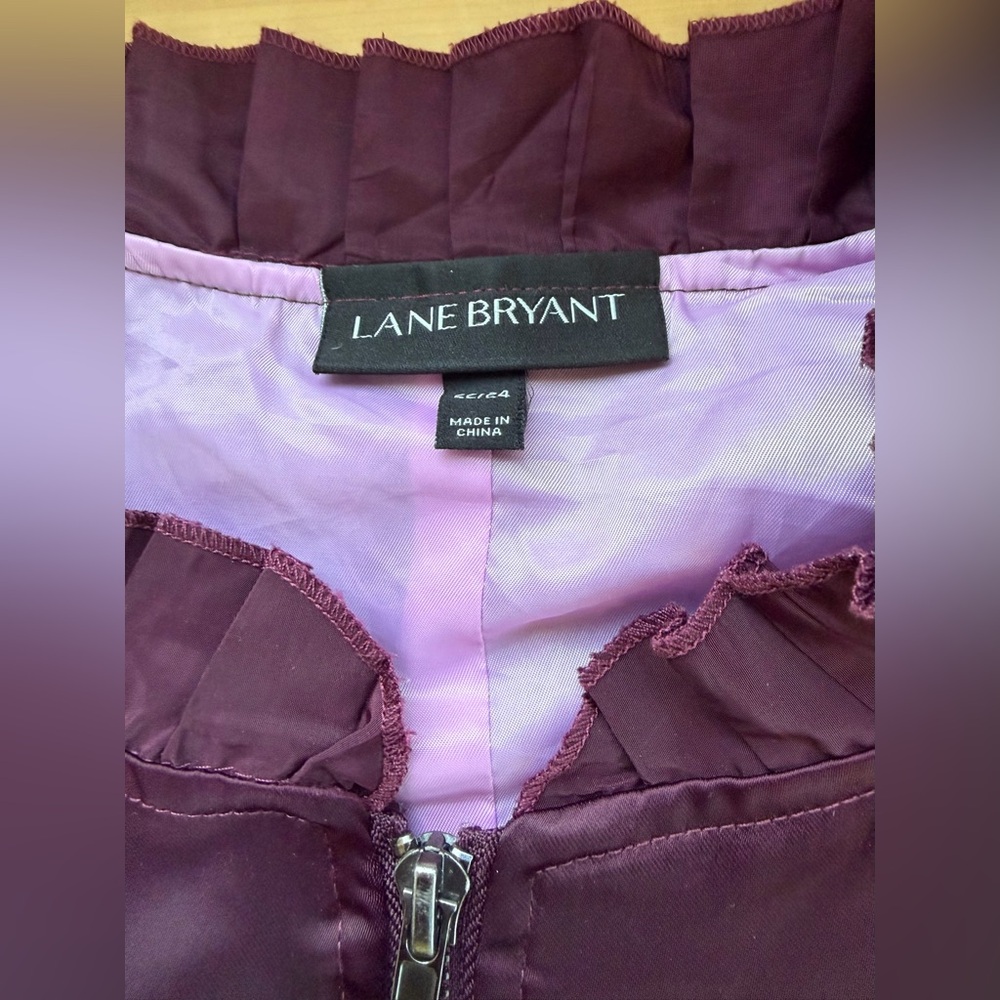 Lane Bryant 22W Plum Satin Bomber Jacket Snap Pocket Ruffle Trim Plus Chic - Picture 7 of 14